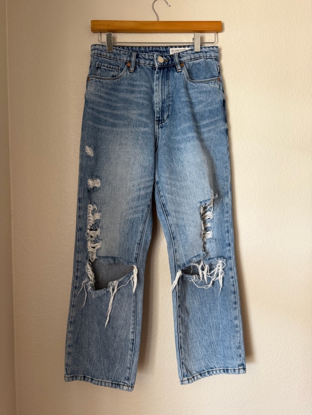Blank NYC The Baxter Ribcage Straight Leg Jeans Size 27 High Rise Distressed